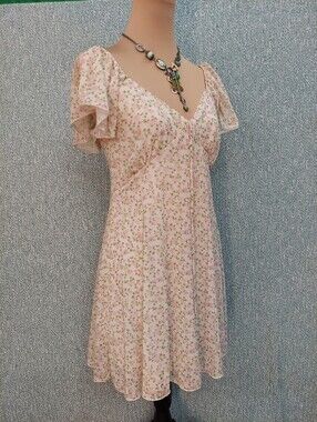 See You Monday — Ditsy-Floral Mesh-Overlay Babydoll Dress, Size L